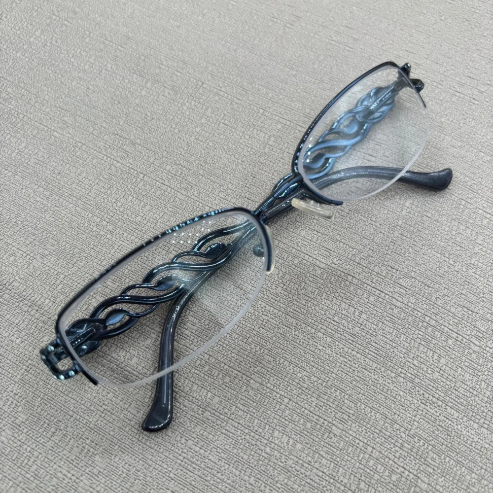 Black Semi Rimless Oval Eyeglasses Crystal Braided Temples 52-17-135 0228
